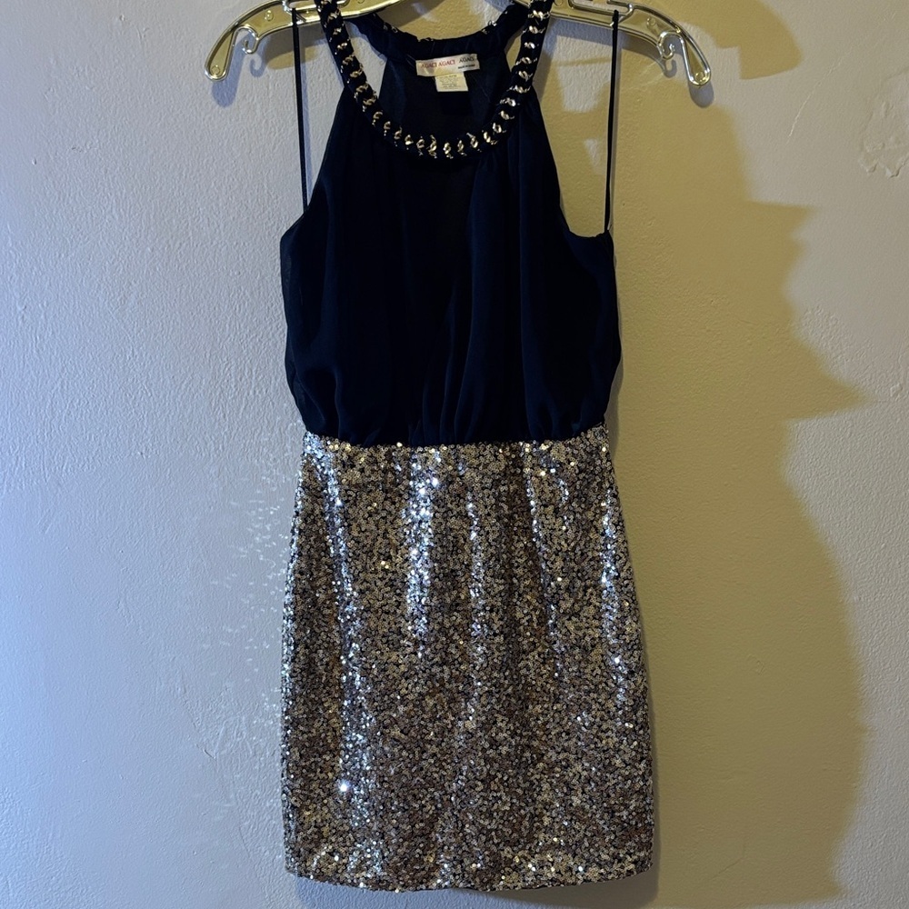 a'gaci Black and Silver Sequin Mini Dress